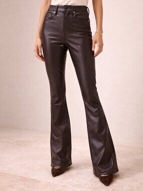Veronica Beard Beverly Vegan Leather Skinny Flare Pants Brown High Rise 27